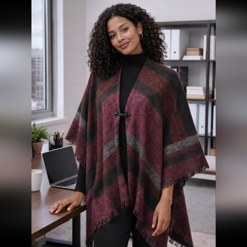Soft Surroundings Burgundy and Gray Poncho